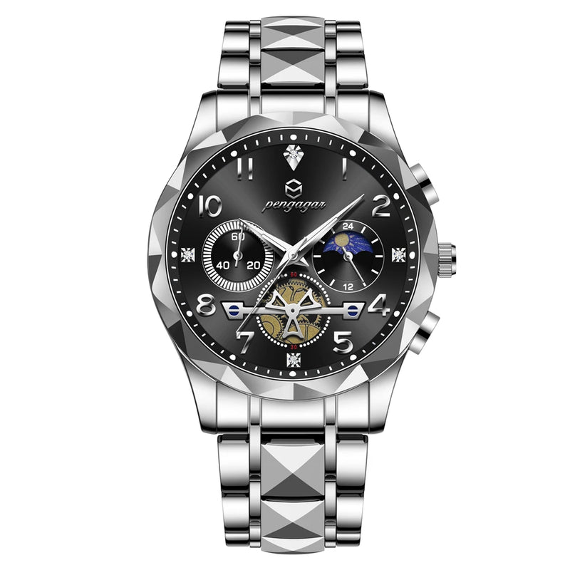 PENGAGAR Luxury Man Wristwatch Chronograph Waterproof Luminous Men Watch Stainless Steel High Quality Sport Men's Quartz Watches