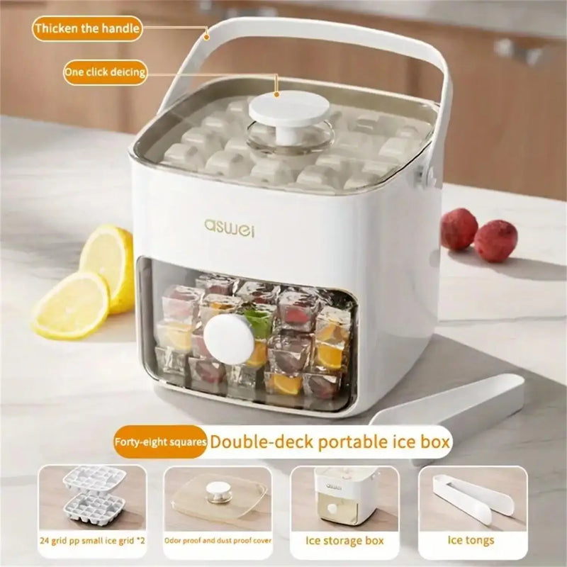 Double-Layer Push-Pop Ice Cube Maker with Storage Case - PET Material, Lead-Free, Portable Ice Tray Box for Freezer Storage