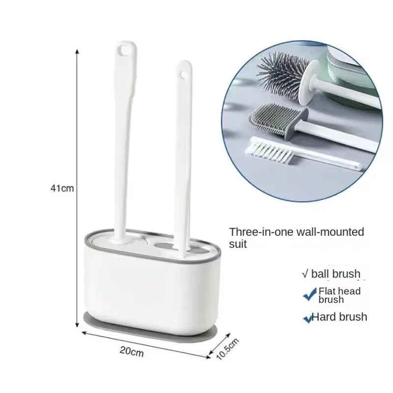 Toilet Brush Silicone Free Wall Mounted Multi-functional Three Piece Cleaning Tools with Bracket Home Bathroom Accessories Sets