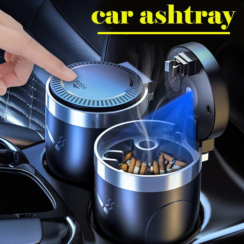 Car Ashtray With LED Light Universal Alloy Ash Tray Aluminum Cup Smokeless Auto Ashtray Flame Retardant Cigarette Holder Box