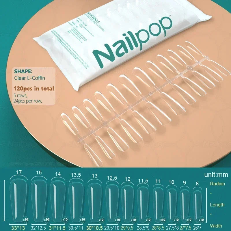 NAILPOP 120pcs Fake Nails Full Cover Press on Nails Coffin Soft Gel American Pose Capsule False Nail Tips for Extension System