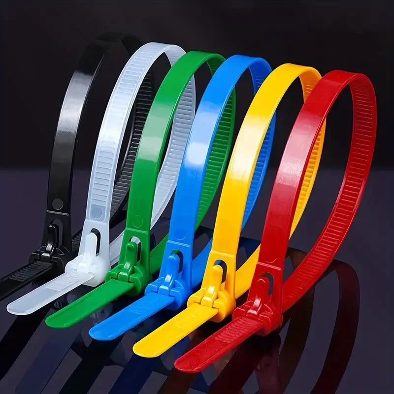 100 Pcs Reusable Cable Ties, Nylon Lock Loop, Removable & Recyclable, Mixed Colours (Black & White) for Home, Office, Organizati