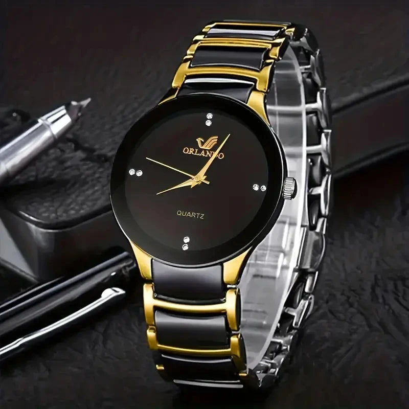 5pcs Men's New Classic Steel Band Versatile Watch - Quartz Watch, Keychain, Barber, Sunglasses, Wallet Perfect Business and Casu