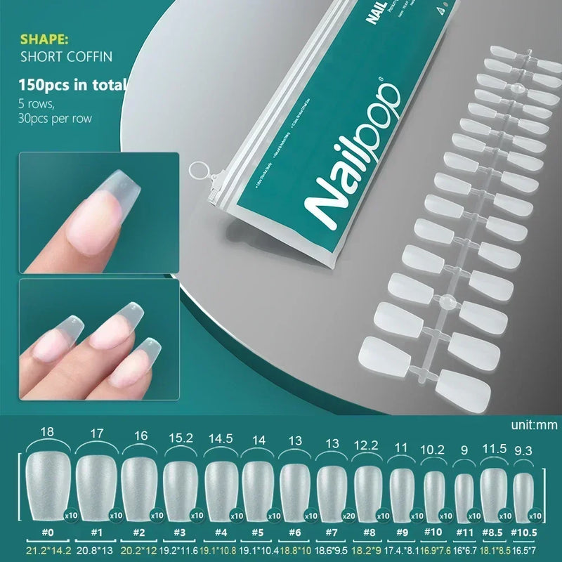 NAILPOP 120pcs Fake Nails Full Cover Press on Nails Coffin Soft Gel American Pose Capsule False Nail Tips for Extension System