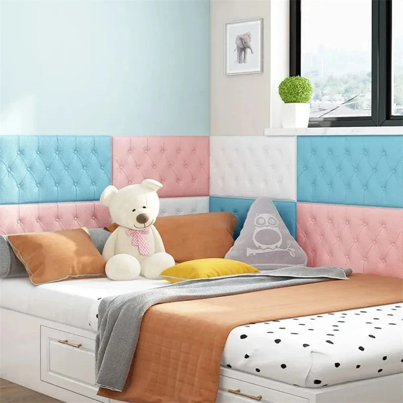 3D Wall Stickers Wallpaper Self-adhesive Thicken Tatami Anti-collision Wall Mat Pad Kids Bedroom Living Room Soft Foam Cushion