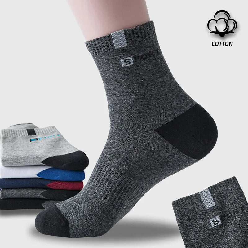 Cotton Sock for Men Sport Breathable Soft Letter Fashion Sneakers High Elastic Middle Tube Stocking Towel Sox Summer Running