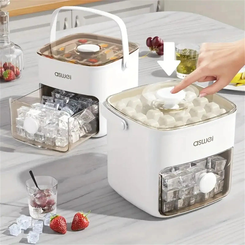 Double-Layer Push-Pop Ice Cube Maker with Storage Case - PET Material, Lead-Free, Portable Ice Tray Box for Freezer Storage