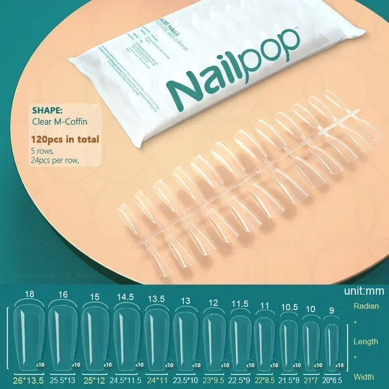 NAILPOP 120pcs Fake Nails Full Cover Press on Nails Coffin Soft Gel American Pose Capsule False Nail Tips for Extension System