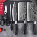 Laser Damascus Pattern Utility Kitchen Knives Scissors Sharpening Rod Set Stainless Steel Sharp Slicing Chef knife Cooking Tool