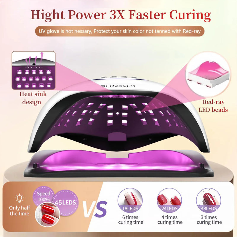 Professional UV LED Nail Lamp for Nails Gel Polish Fast Curing Dryer Drying Light Lamps with 45 LEDs 4 Timer Setting