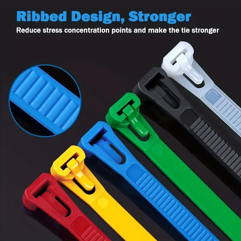 100 Pcs Reusable Cable Ties, Nylon Lock Loop, Removable & Recyclable, Mixed Colours (Black & White) for Home, Office, Organizati