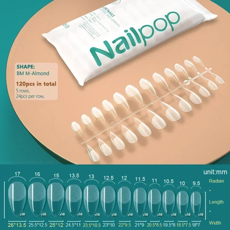 NAILPOP 120pcs Fake Nails Full Cover Press on Nails Coffin Soft Gel American Pose Capsule False Nail Tips for Extension System