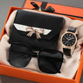 3PCS Set Women Casual Leather Watches Quartz Wristwatches & Ladies Heart Bow Wallet Glasses Sunglasses Clock Montre Femme