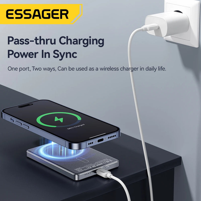 Essager Thin Wireless Power Bank Magnetic 20W 5000mAh Portable Fast Charging External Battery for Magsafe For iPhone 16 15 14 13