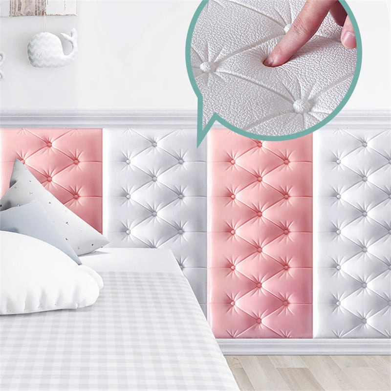 3D Wall Stickers Wallpaper Self-adhesive Thicken Tatami Anti-collision Wall Mat Pad Kids Bedroom Living Room Soft Foam Cushion