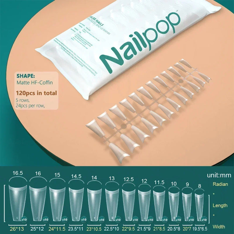 NAILPOP 120pcs Fake Nails Full Cover Press on Nails Coffin Soft Gel American Pose Capsule False Nail Tips for Extension System