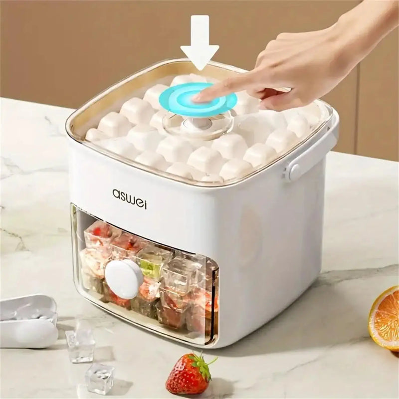 Double-Layer Push-Pop Ice Cube Maker with Storage Case - PET Material, Lead-Free, Portable Ice Tray Box for Freezer Storage