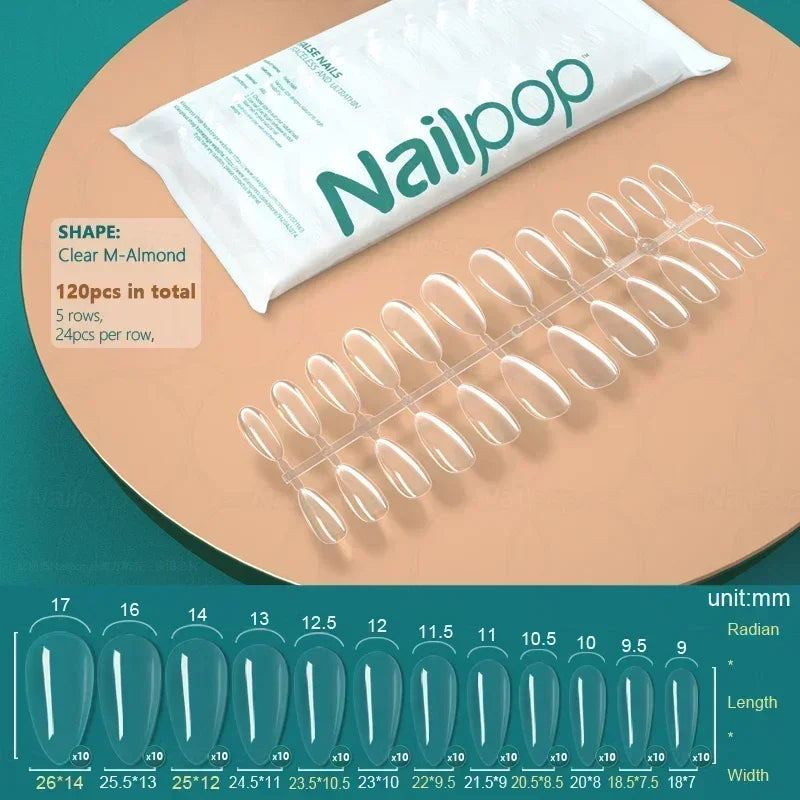 NAILPOP 120pcs Fake Nails Full Cover Press on Nails Coffin Soft Gel American Pose Capsule False Nail Tips for Extension System